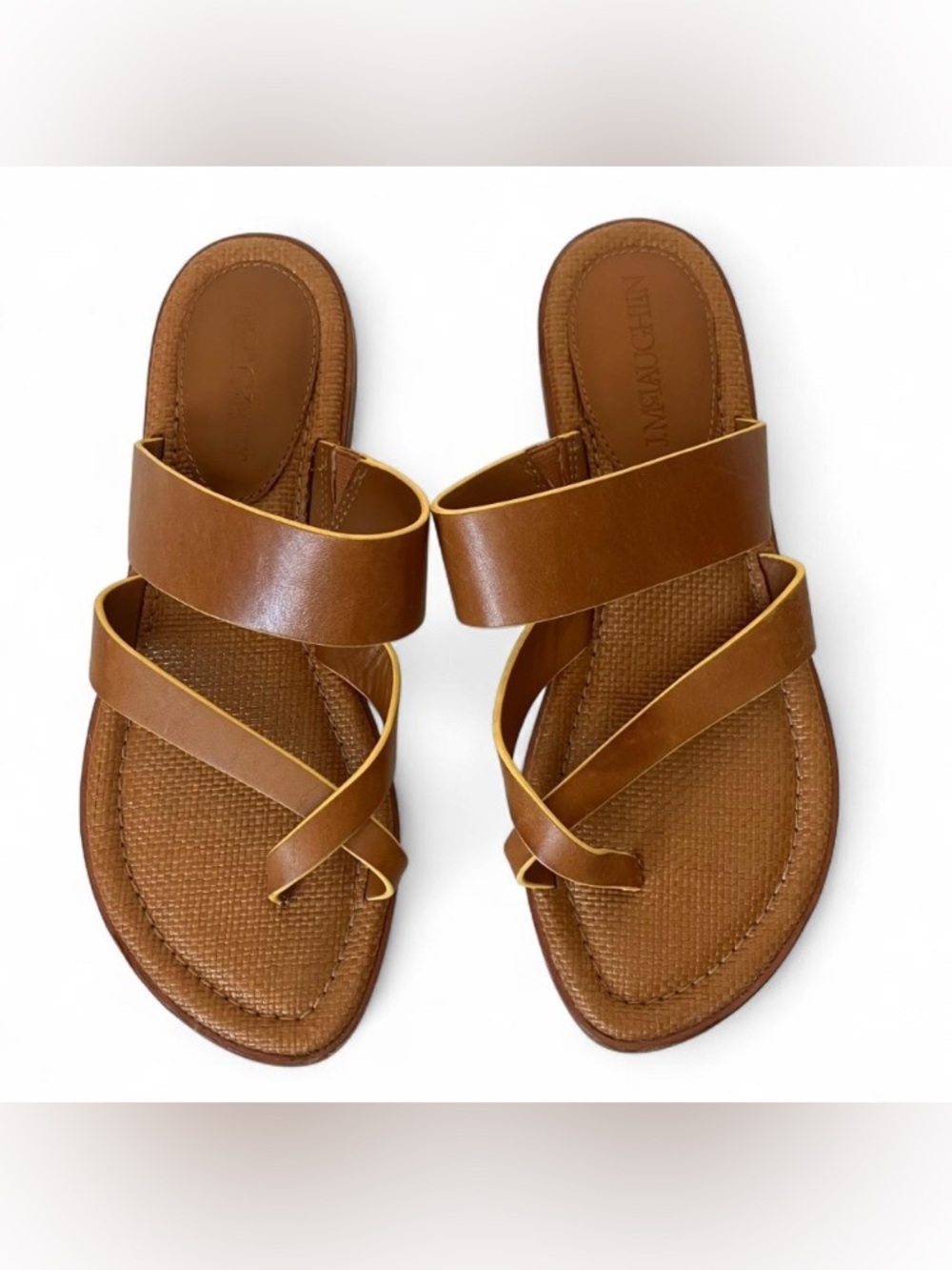 J. McLaughlin Shay Leather Sandals Tan Cognac Crisscross Slide Flat Size 6 - Picture 2 of 9